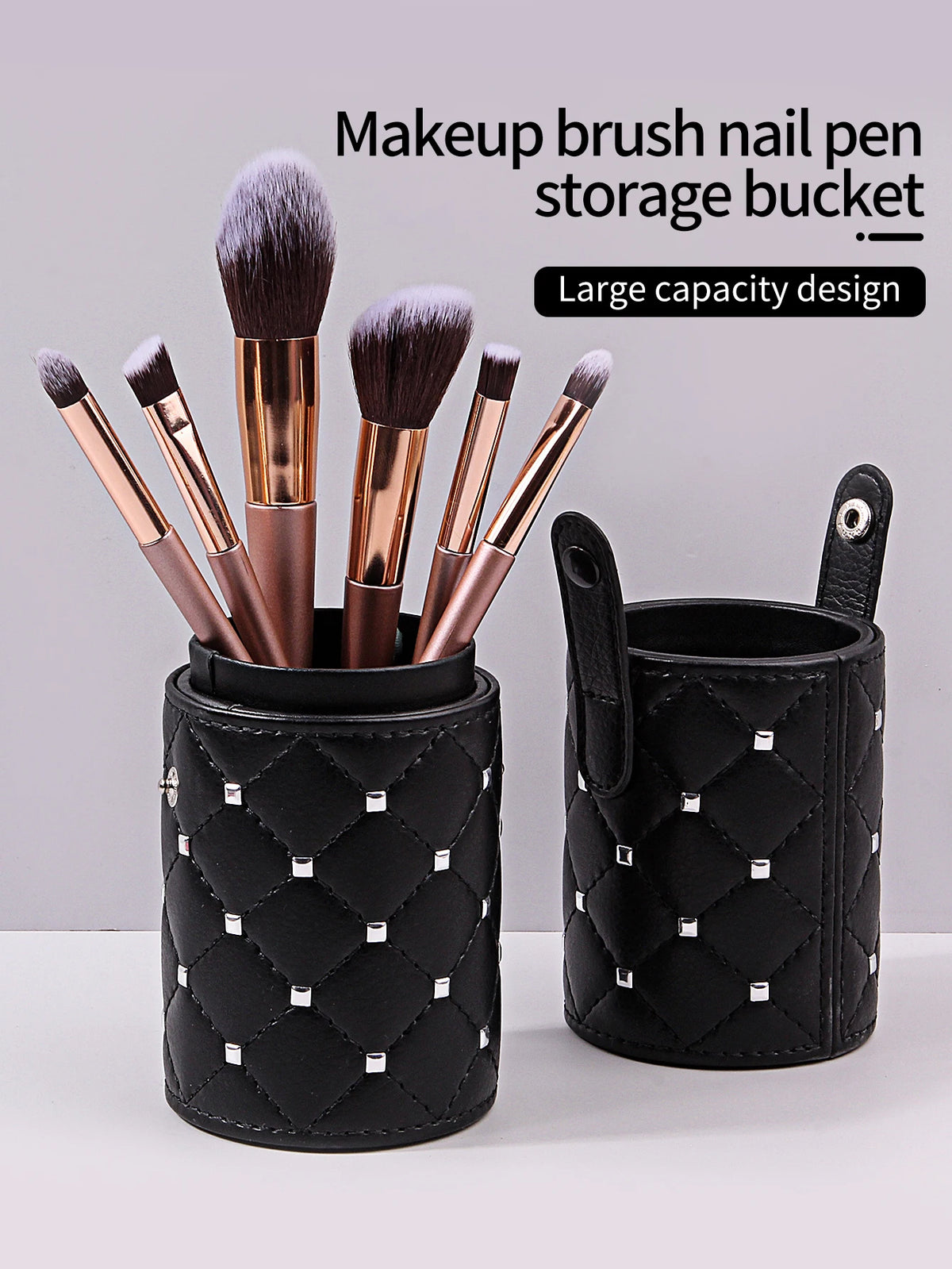 KOSSHOW Dustproof Makeup Brush Holder Cylinder | Black Rivet Makeup Brush Holder QXL