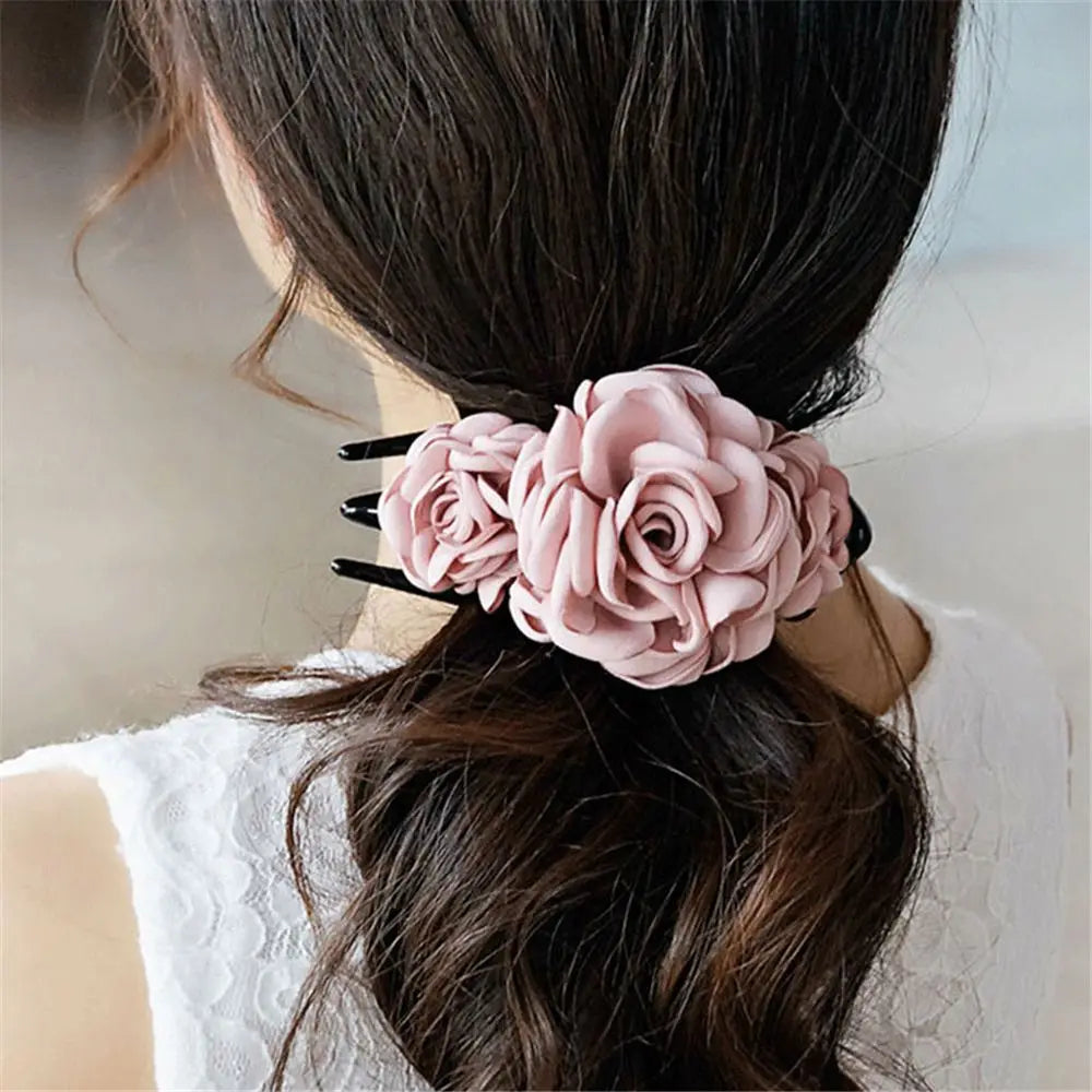 Fabric Flower Duckbill Hair Clip | Women's Elegant Barrette Hair Clip Barrette QXL