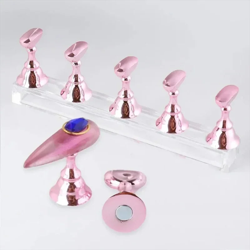 5-Pc Magnetic Nail Tips Display Stand | UV Gel Polish Holder Nail Art Display Stand QXL M116 rose gold