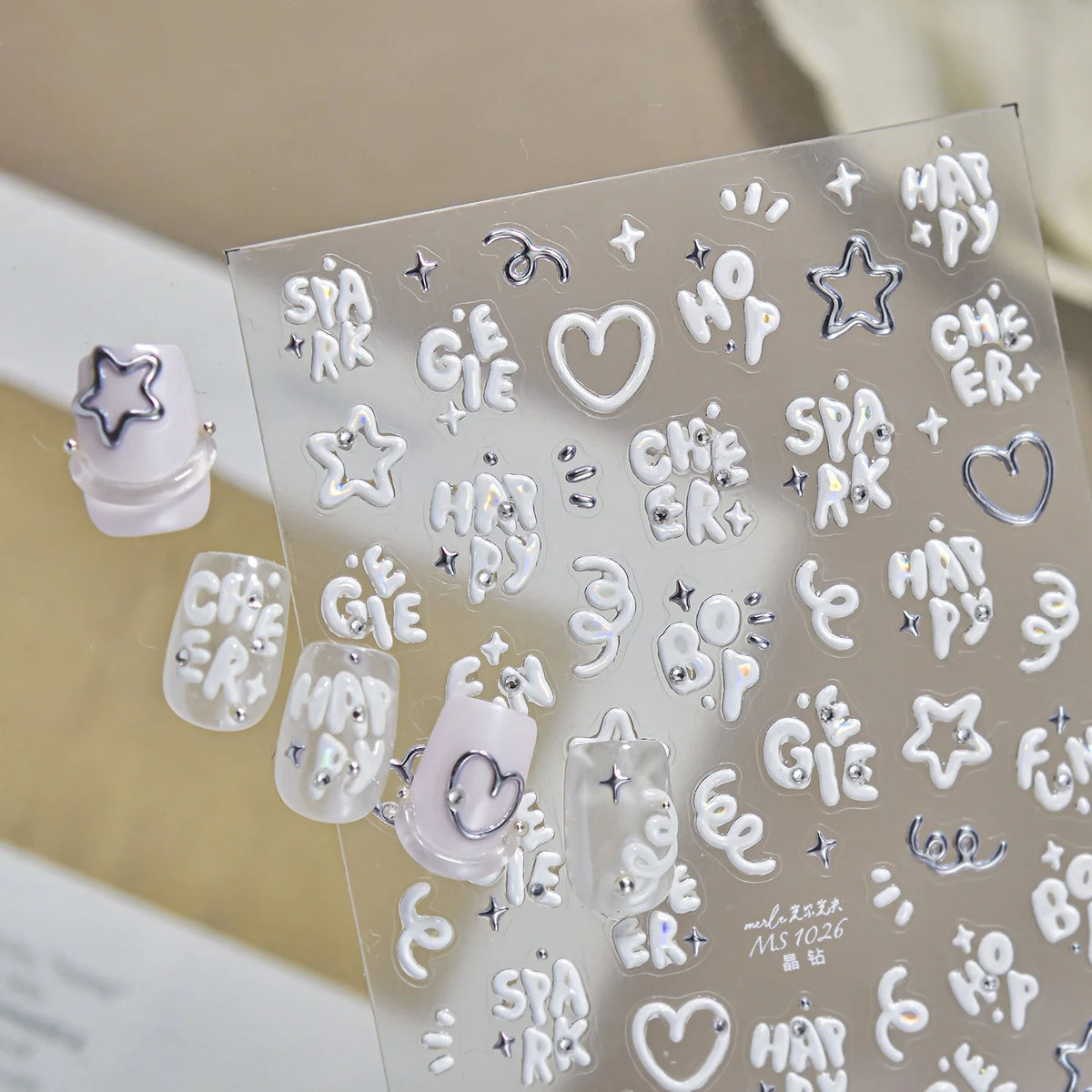 5D Bubble Font Nail Stickers – SPARK HAPPY CHEER Word Decals Nail Art Stickers QXL