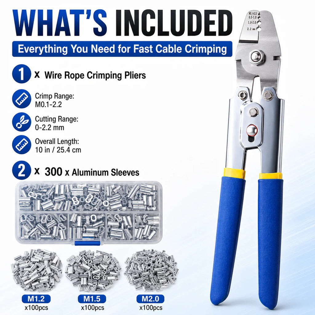10-Inch 2-in-1 Wire Rope Crimping Pliers | Aluminum Sleeve Swager Wire Rope Crimping Pliers QXL