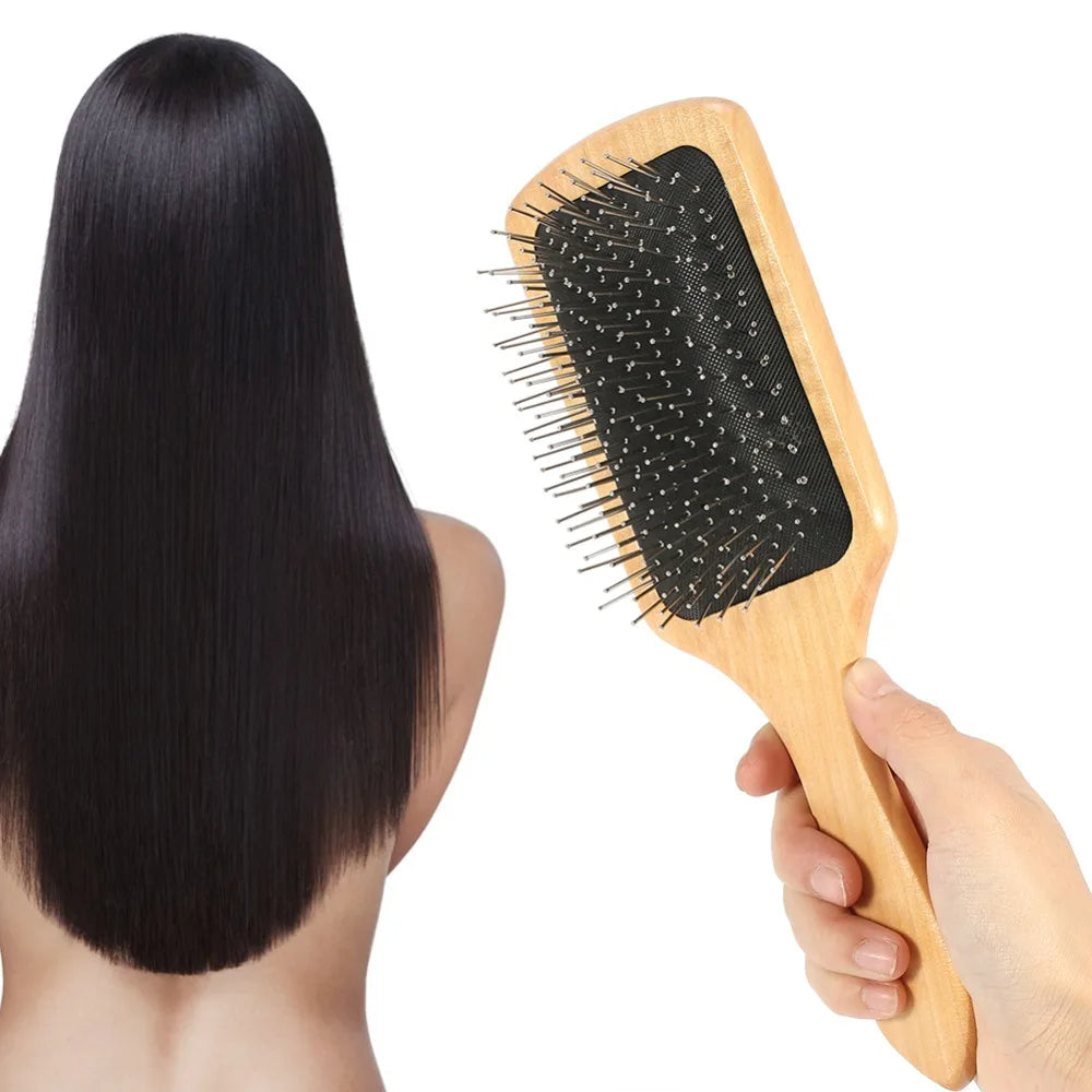 Wood & Steel Needle Scalp Massage Comb | Anti-Static Detangling Scalp Massage Comb QXL
