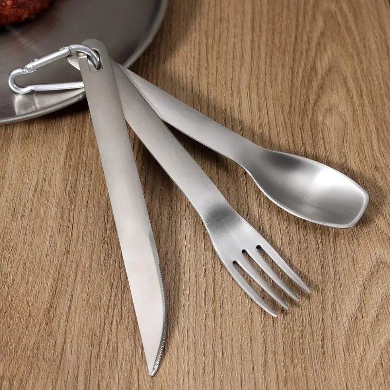 304 Stainless Steel Cutlery Set with Carabiner – Knife Fork Spoon Portable Cutlery Set QXL Default Title
