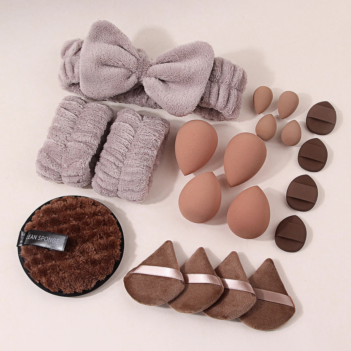 KOSSHOW 20-Pc Makeup Sponge & Puff Set with Bow Spa Headband Makeup Sponge Set QXL