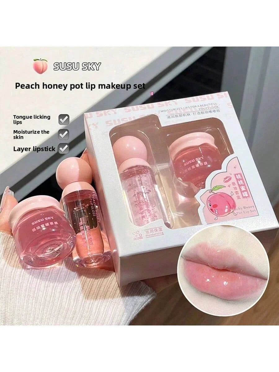 Peach Honey Lip Mask & Lip Honey Set | Day & Night Care Lip Care Set QXL