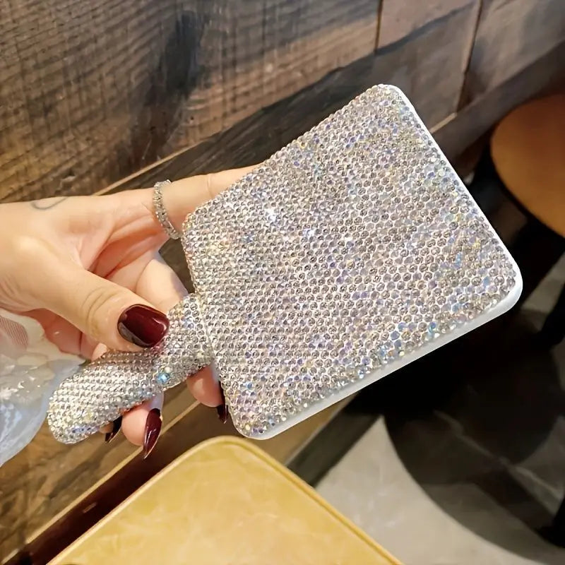 Luxury HD Handheld Makeup Mirror | Diamond Frame Gift Handheld Makeup Mirror QXL