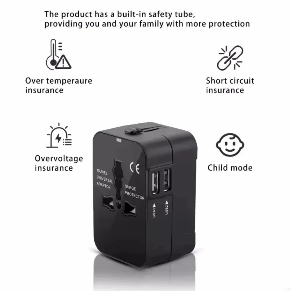 Universal Travel Adapter Dual USB | EU US UK AU Plug Converter Travel Power Adapter QXL