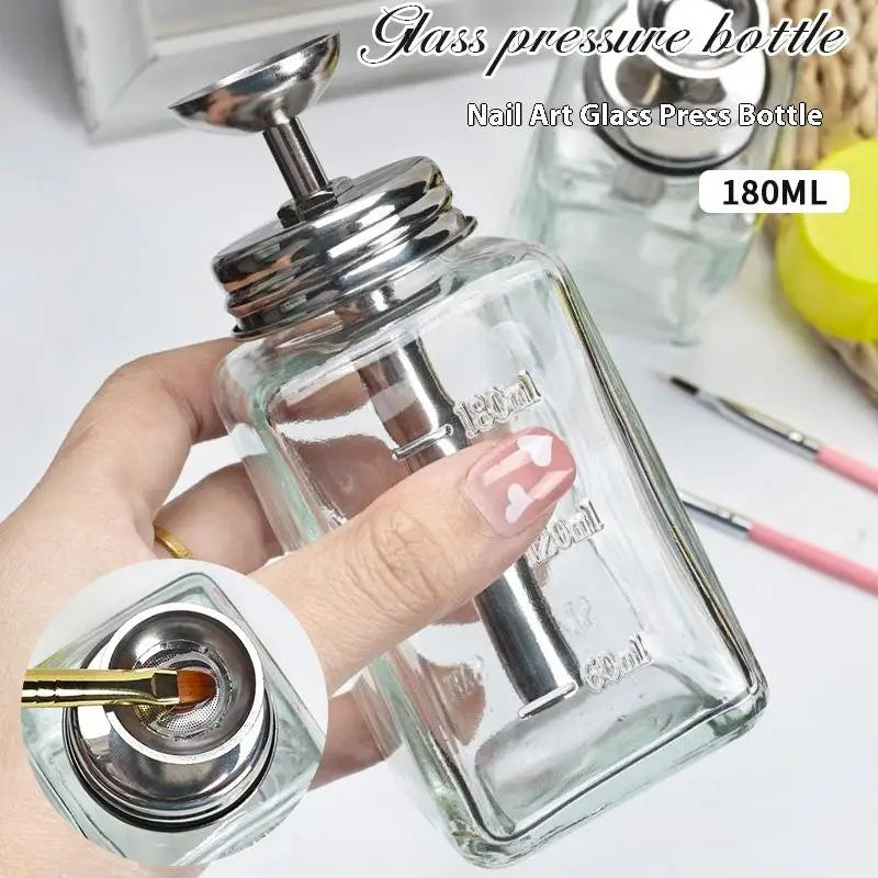 100ml Refillable Glass Press Pump Bottle for Nail Art Remover Nail Pump Dispenser QXL