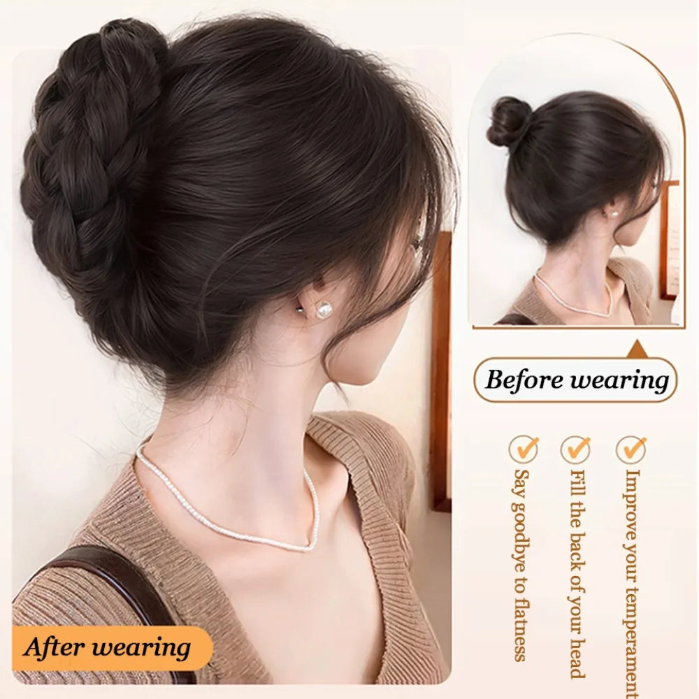 Synthetic Hair Bun Claw Clip | Fluffy Brown & Black Hairpiece Hair Bun Clip QXL