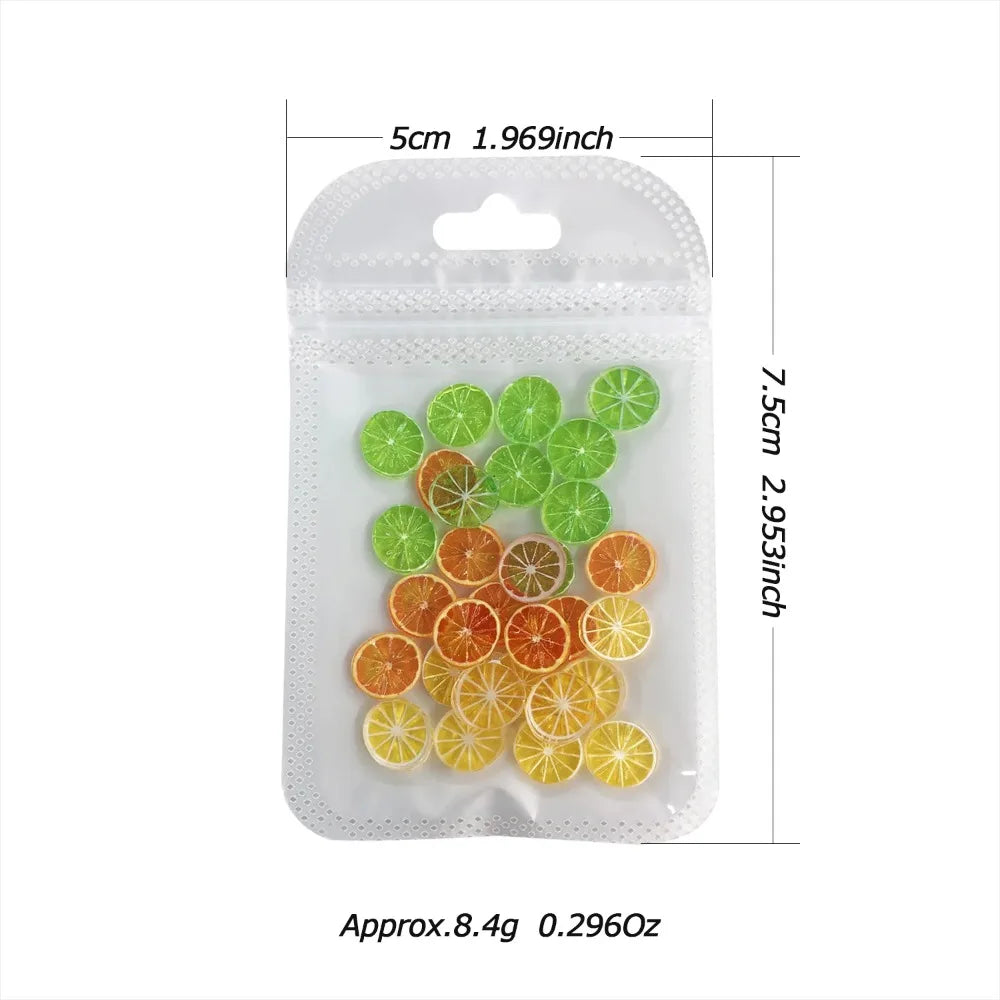 30-Pack 3D Fruit Resin Nail Charms | Orange Lemon Kiwi DIY Art 3D Nail Art Charms QXL