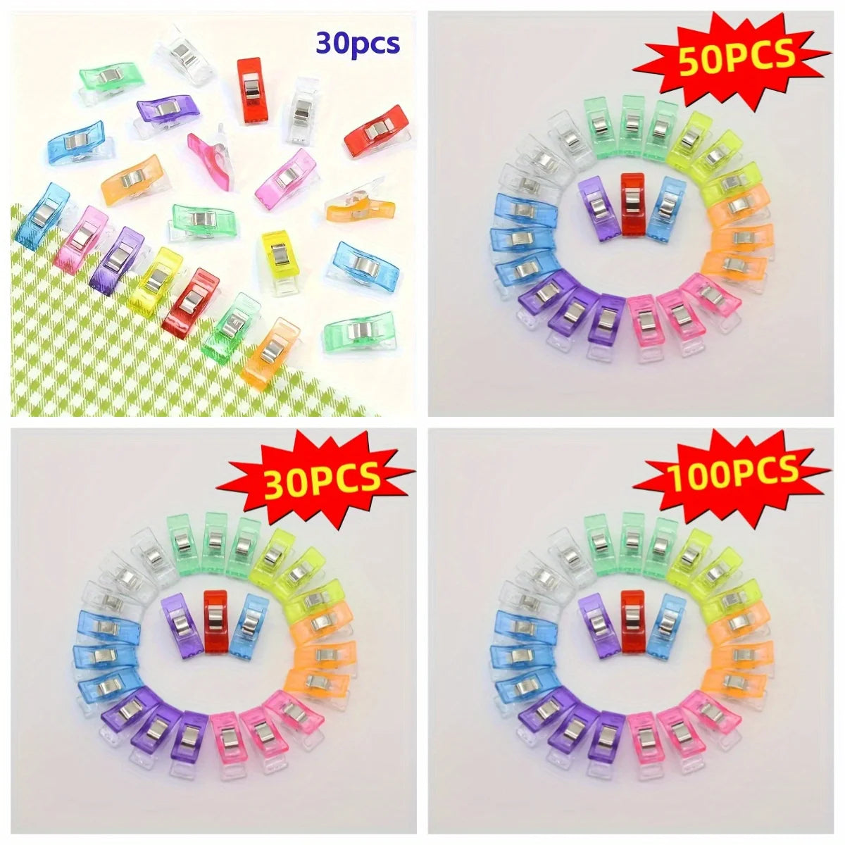 U-Shape Spring Clips for Sewing, Quilting & Scrapbooking | 30/50/100 Craft Spring Clips QXL