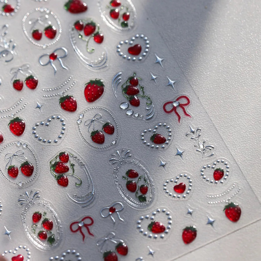 5D Fruit Nail Stickers – Strawberry Cherry Lemon Self-Adhesive Nail Art Stickers QXL