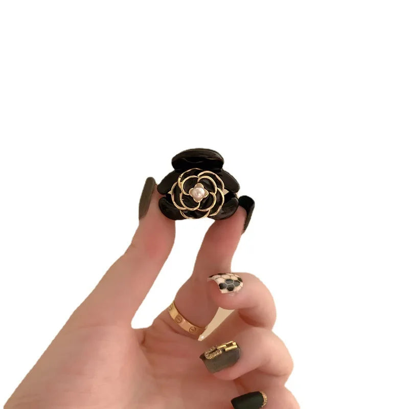 Black Camellia Mini Hair Claw Clips – Floral Hairpins for Women Hair Claw Clip QXL