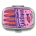 Sardines Print Metal Pill Case | 2-Compartment Travel Organizer Pill Case Organizer QXL 1