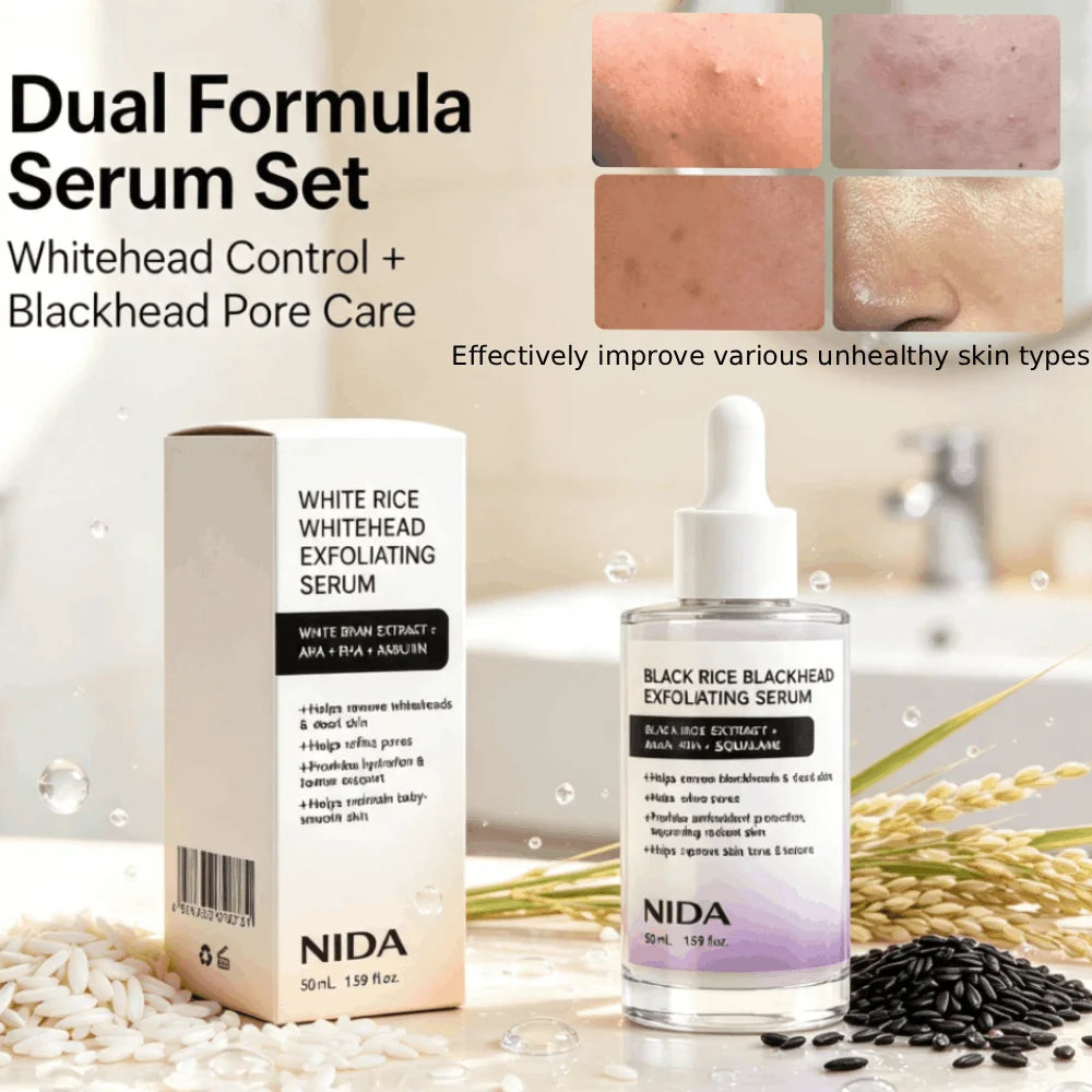 White & Black Rice Exfoliating Serum – Brighten & Refine Pores Exfoliating Face Serum QXL