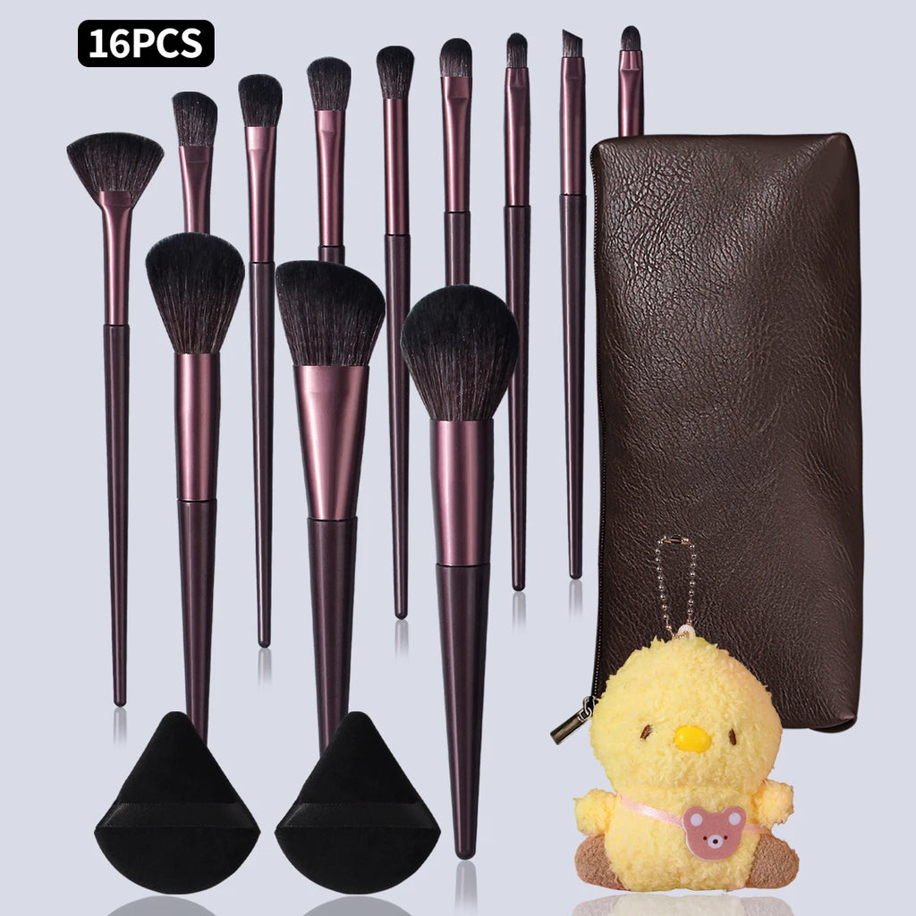 16-Pc Professional Makeup Brush Set with Bag & Charm Makeup Brush Set QXL Burgundy