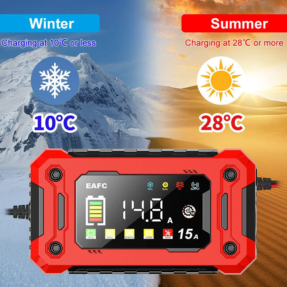 EAFC 12V 15A Smart Car Battery Charger with LCD Display Car Battery Charger QXL