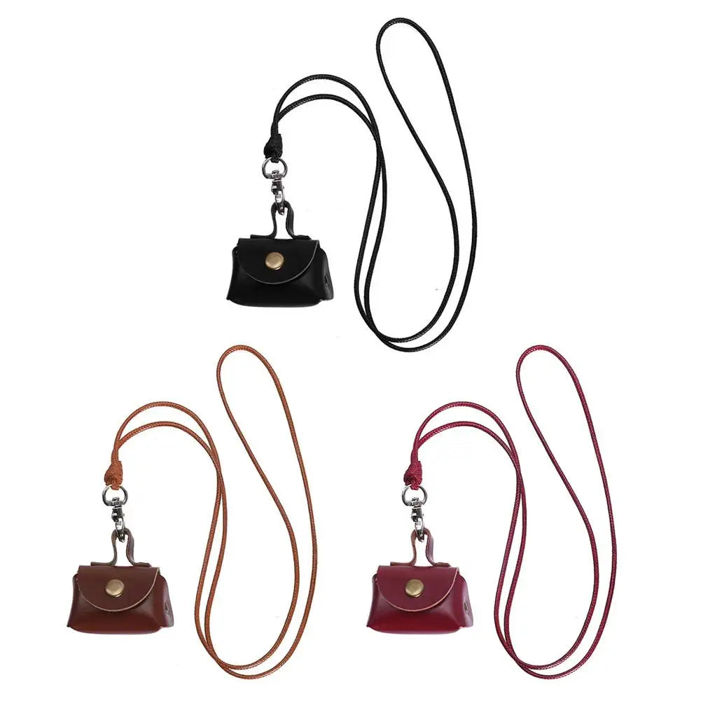 Vintage Mini Leather Coin Purse Pendant Necklace Adjustable Pendant Necklace QXL