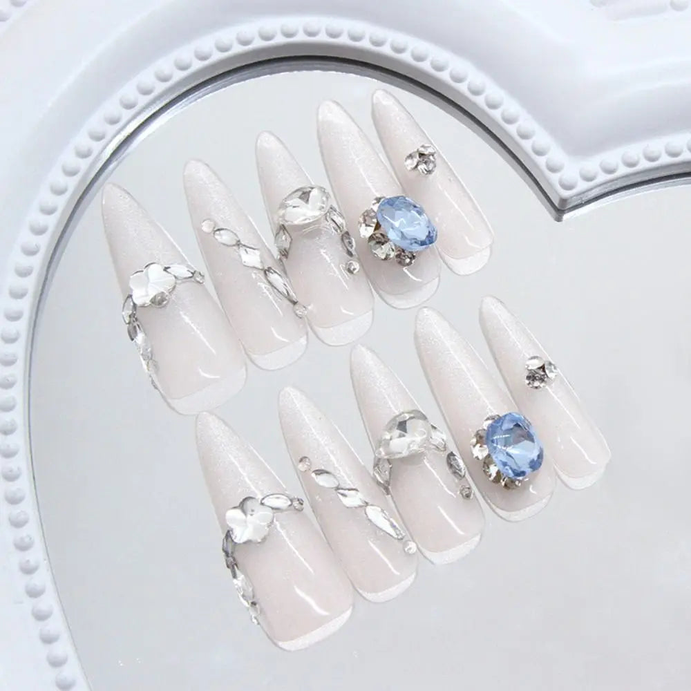 30-Pc Almond Stiletto Press-On Nails | Cat Eye Rhinestone Press-On Nail Tips QXL