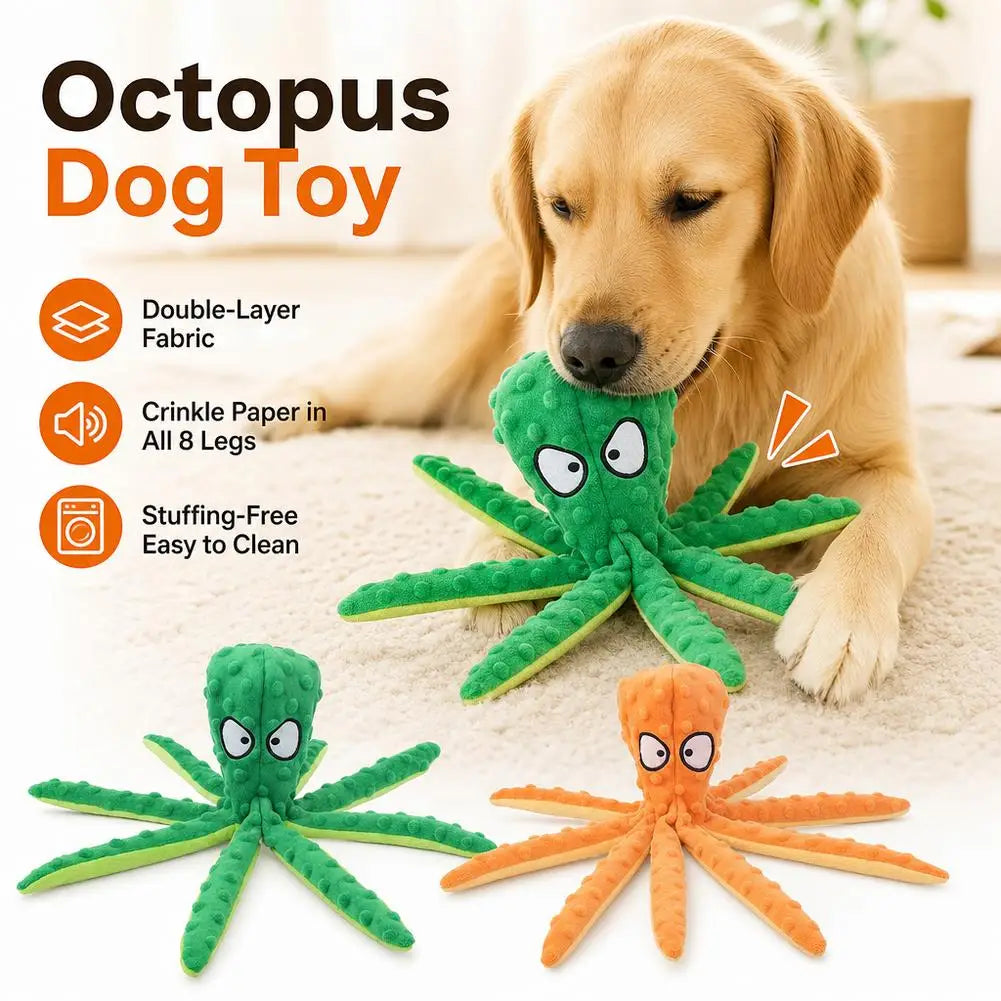Squeaky Octopus Plush Dog Toy | No-Stuffing Crinkle Chew Squeaky Plush Dog Toy QXL