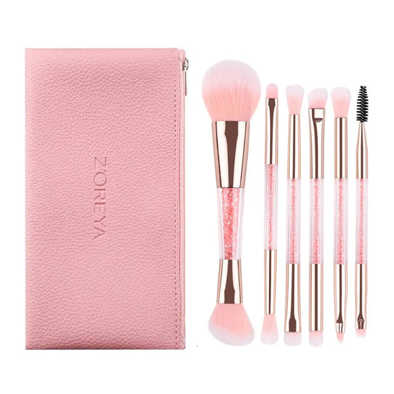 ZOREYA 10-Piece Pink Diamond Makeup Brush Set & Travel Bag Makeup Brush Set QXL