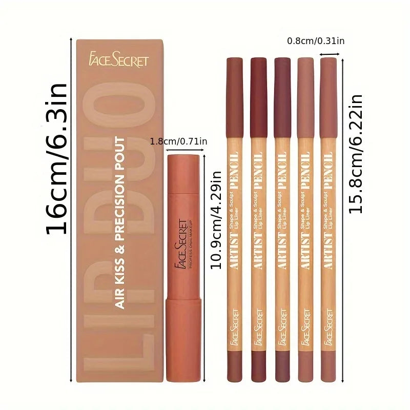 FACESECRET 6-Pc Matte Lipstick & Lip Liner Set | Waterproof Lipstick & Lip Liner Set QXL