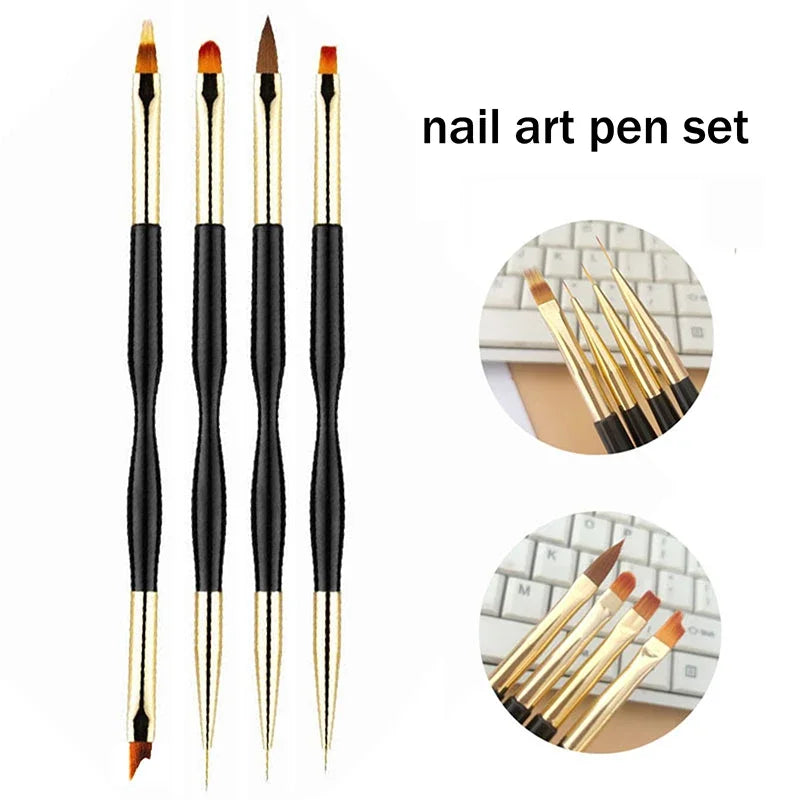 4-Pack Dual-Ended Nail Art Brushes | Liner & Gel Polish Set Nail Art Brush Set QXL
