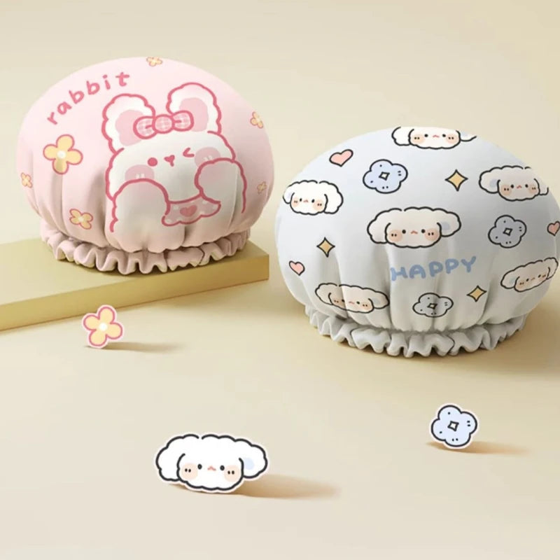 Cute Cartoon Double Layer Waterproof Shower Cap – Reusable Shower Cap QXL