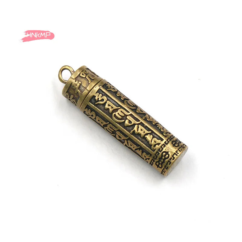 Hollow Brass Buddha Sutra Cylinder Pendant Keychain & Necklace Brass Pendant Keychain QXL