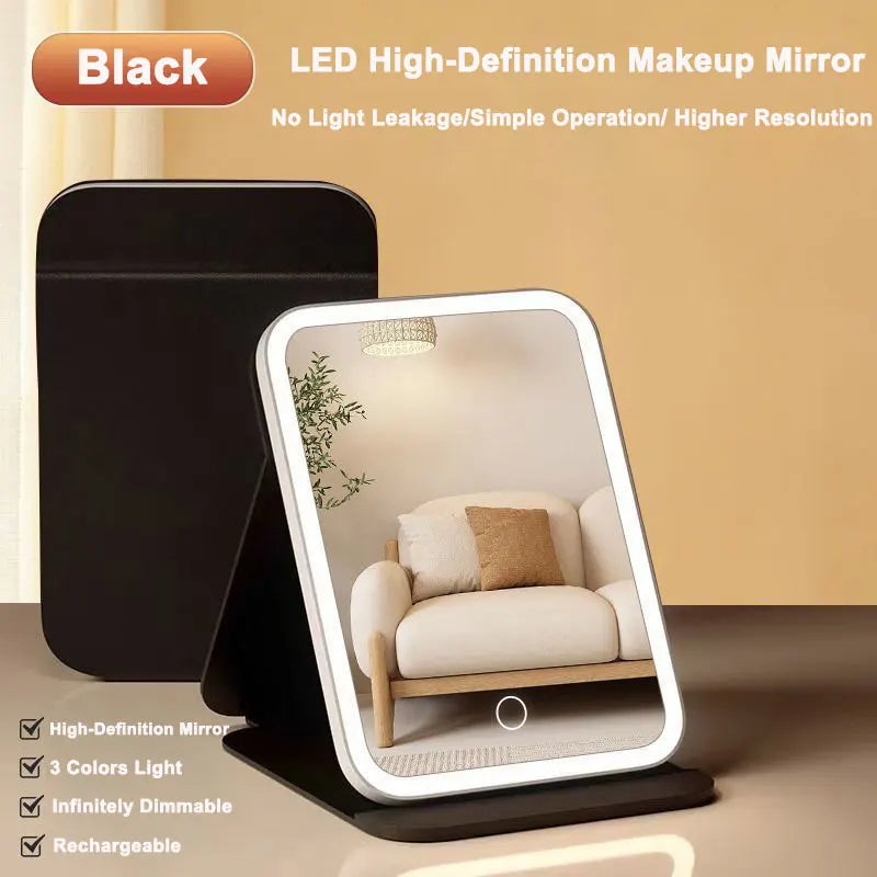 LED Vanity Mirror 3 Color Lights | Foldable USB Rechargeable LED Vanity Mirror QXL