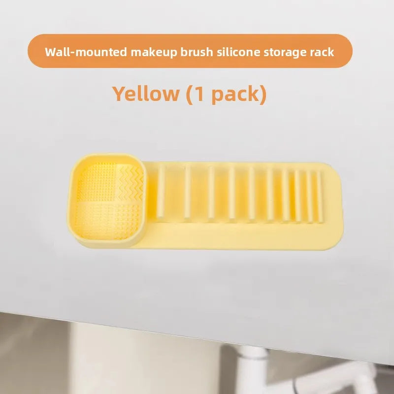 Silicone Makeup Brush Cleaner & Wall-Mount Drying Rack Brush Cleaner Rack QXL Yellow