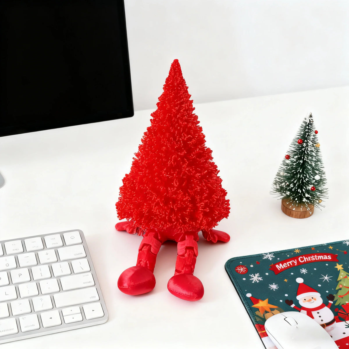 Poseable 3D Printed Christmas Tree | Movable Joints Red & Gold Holiday Novelty Decor QXL
