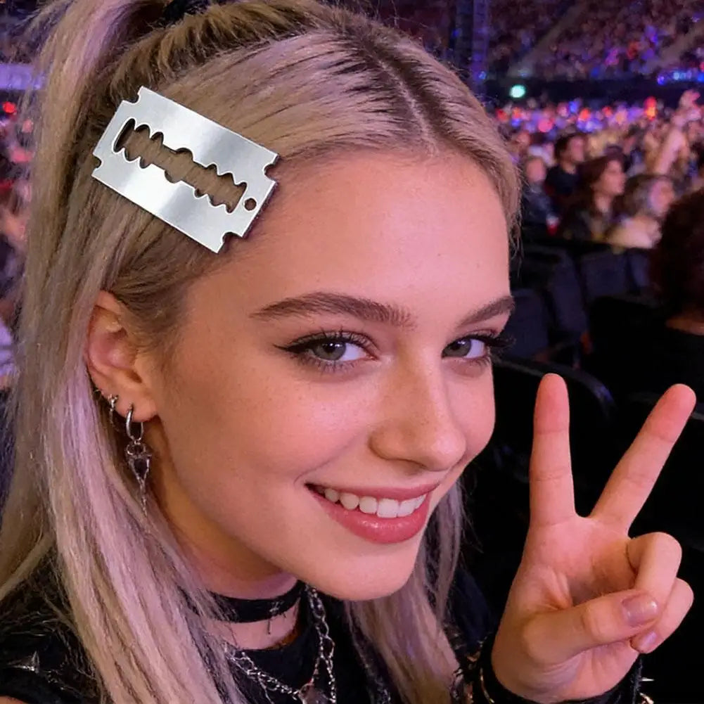 Y2K Punk Razor Blade Hair Clip | Gothic Acrylic Barrette Gothic Hair Barrette QXL