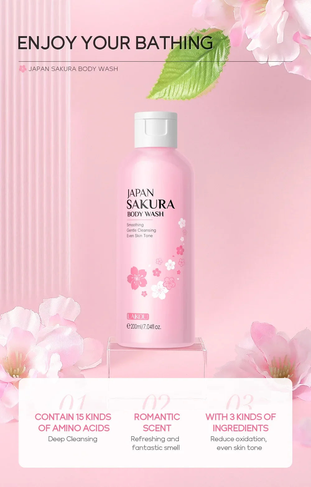 LAIKOU Sakura Shower Gel – Brightening Body Wash 200ml Body Wash QXL