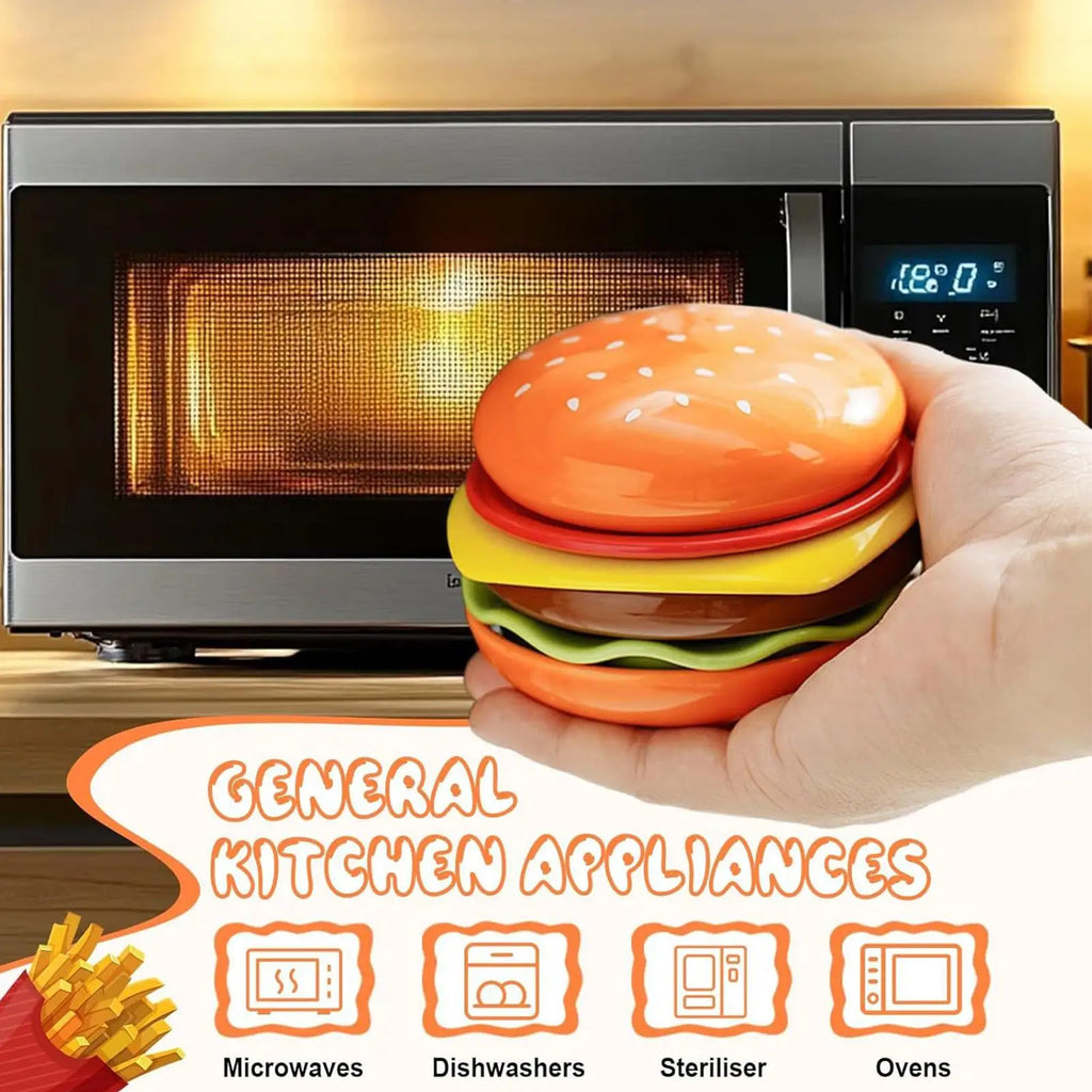 6-Pc Stackable Burger Plate Set | Mini Sauce & Dipping Bowls Novelty Plate Set QXL