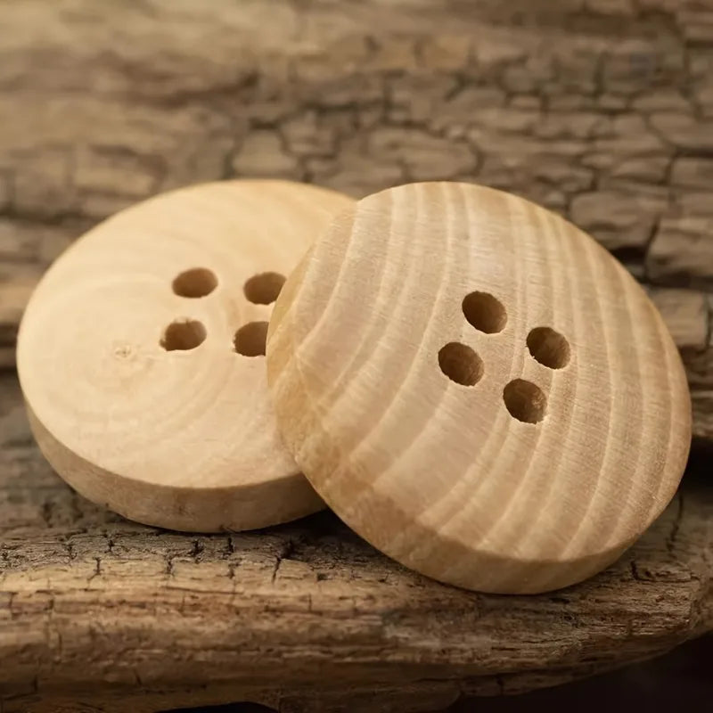 50-Pack Natural Wood 4-Hole Buttons for Sewing & Crafts Wood Sewing Buttons QXL