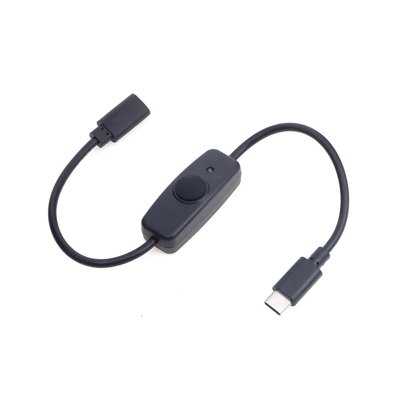 USB-C Extension Cable with ON/OFF Switch Button – 30cm USB Switch Cable QXL Black