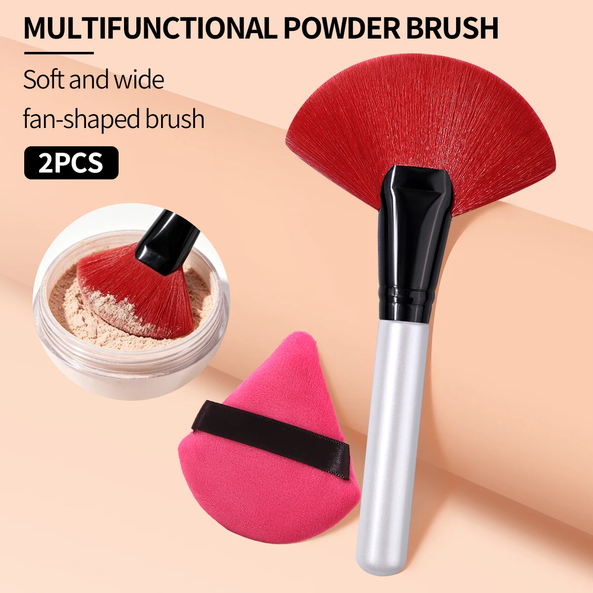 KOSSHOW Fan Brush & Powder Puff Set | Highlighter & Powder Makeup Brush Set QXL WHITE