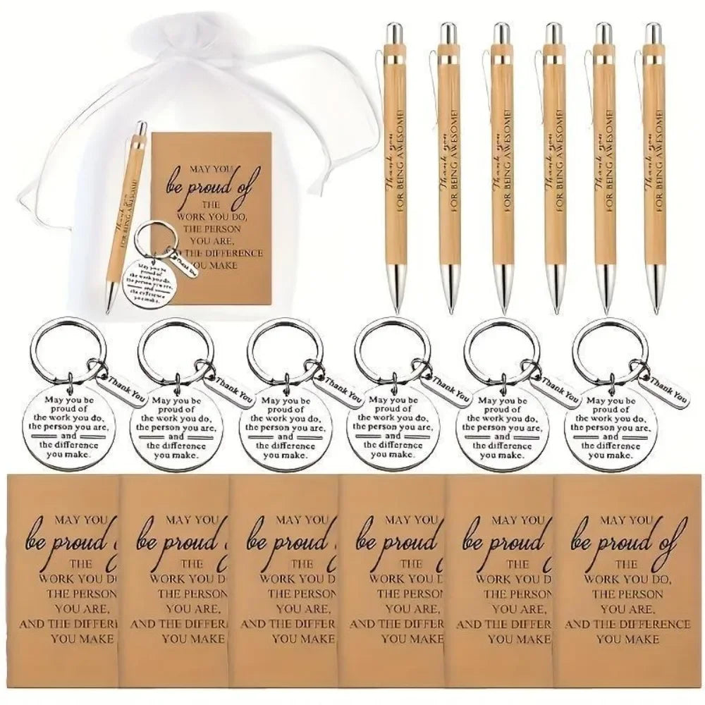 6-Set Teacher Appreciation Gift | Journals, Bamboo Pens & Keychains Appreciation Gift Set QXL
