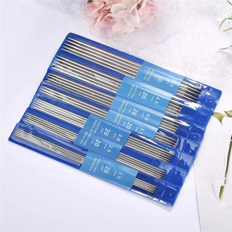 4.5mm Double-Pointed Knitting Needles | 5-Piece Steel Set 20cm Knitting Needle Set QXL