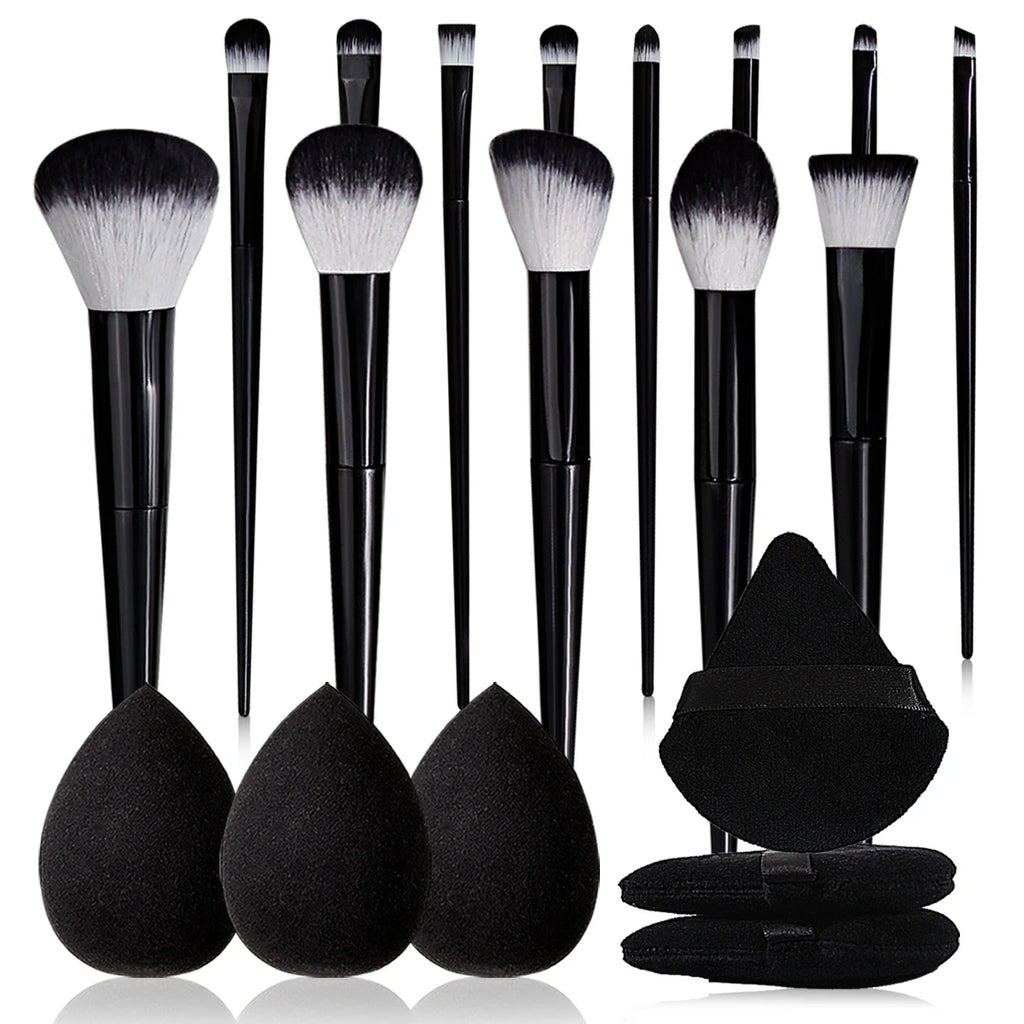 19-Piece Makeup Brush Set with Triangular Sponges – Full Kit Makeup Brush Set QXL black