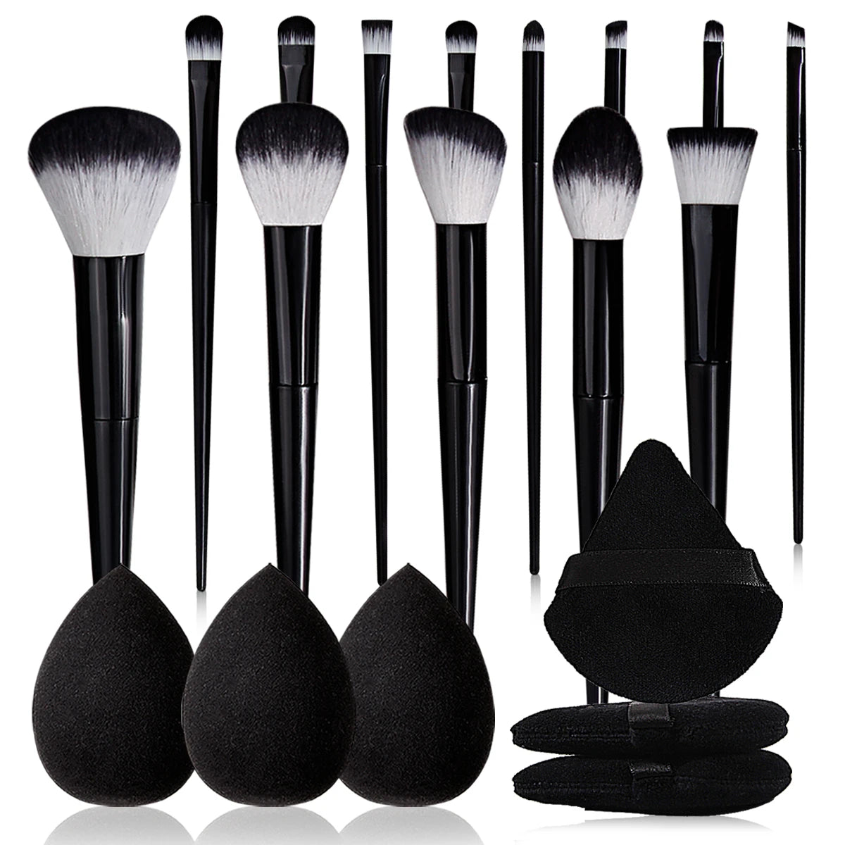 19-Piece Makeup Brush Set with Triangular Sponges – Full Kit Makeup Brush Set QXL black
