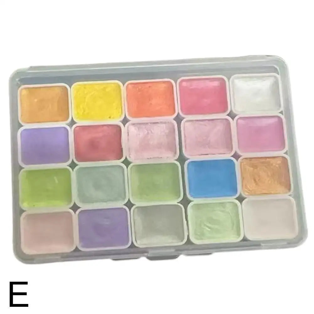20-Color Pearl Shimmer Solid Watercolor Paint Set | Nail & Art Watercolor Paint Set QXL E
