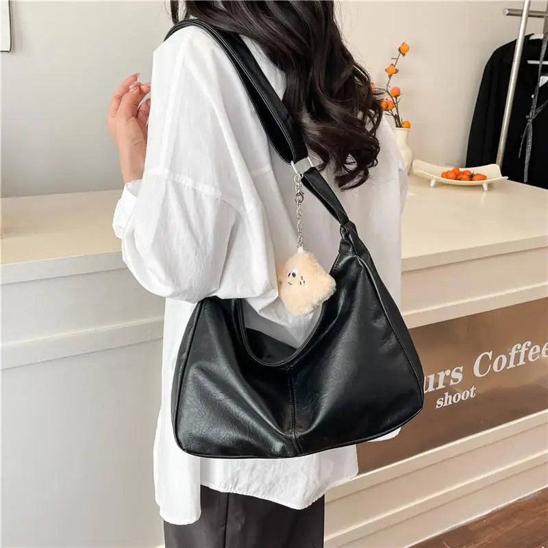 Retro PU Leather Shoulder Bag – Large Capacity Women's Tote Women's Shoulder Bag QXL