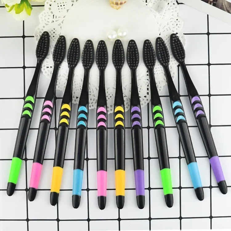 Bamboo Charcoal Soft Bristle Toothbrush – 12 Pack | Adult Soft Bristle Toothbrush QXL 10 random black