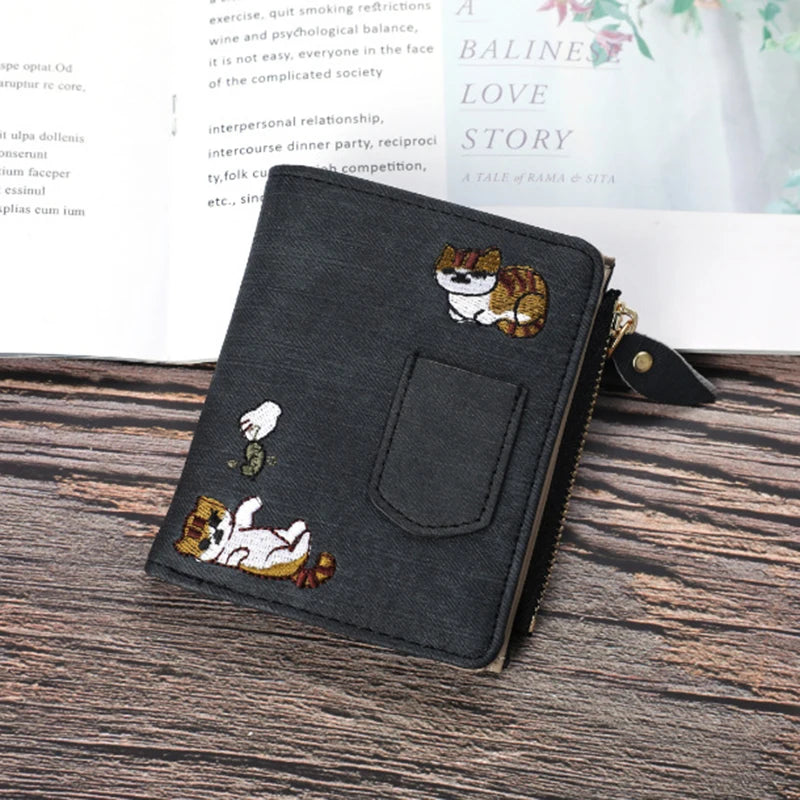 Cat Pattern PU Leather Wallet | Large Capacity Card Holder Cartoon Leather Wallet QXL