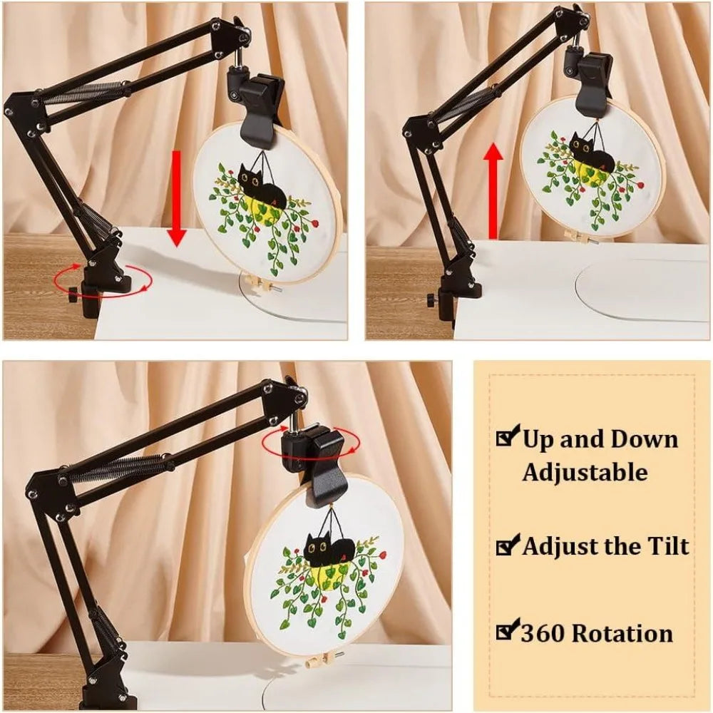 360° Embroidery Hoop Holder Table Stand Kit | Lap Clamp Embroidery Hoop Stand QXL