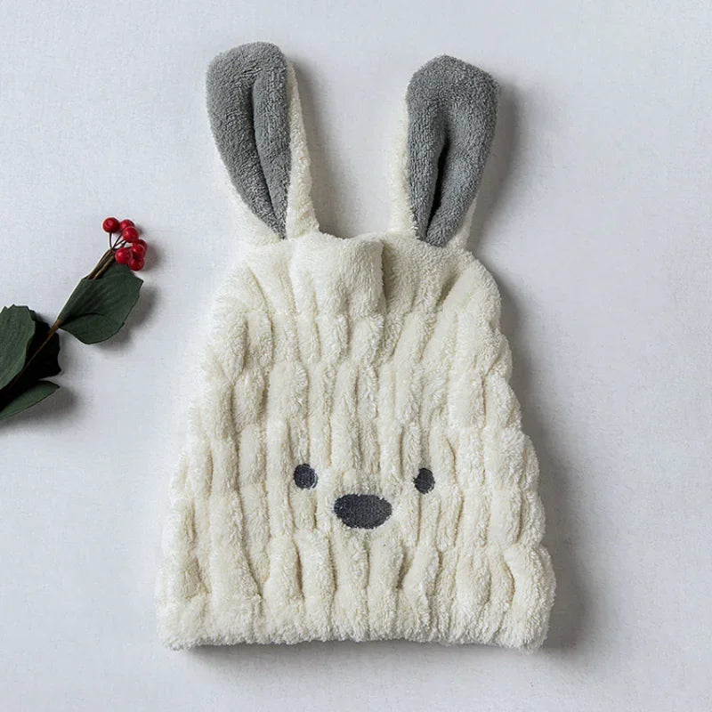Coral Fleece Rabbit Ear Hair Drying Turban Cap | Ultra-Soft Hair Drying Turban QXL