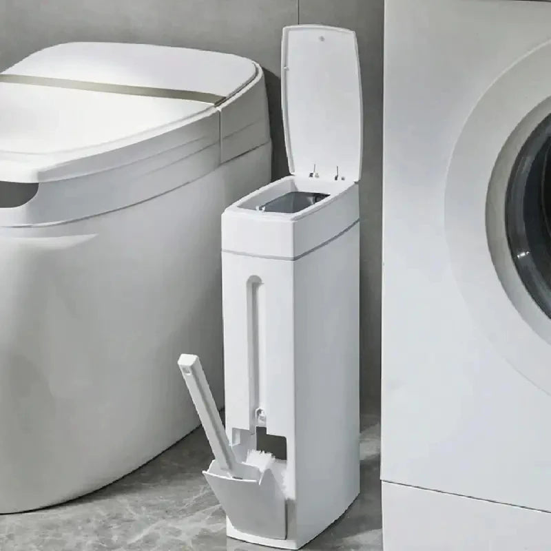 Space-Saving Bathroom Trash Can & Toilet Brush Combo Bathroom Trash Can Set QXL