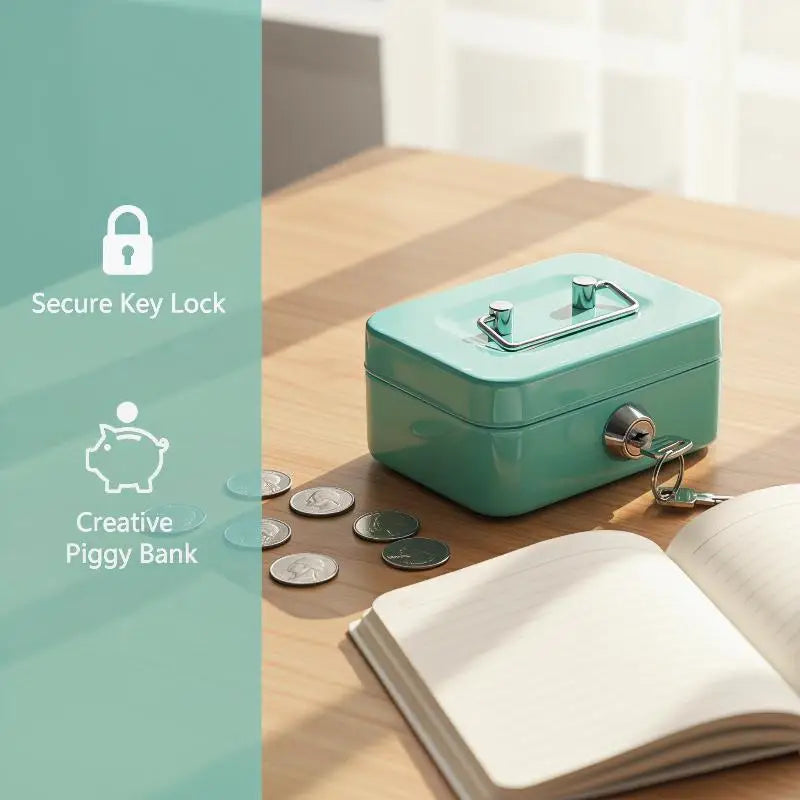 Portable Piggy Bank & Coin Box with Key Lock | Carbon Steel Lockable Coin Box QXL
